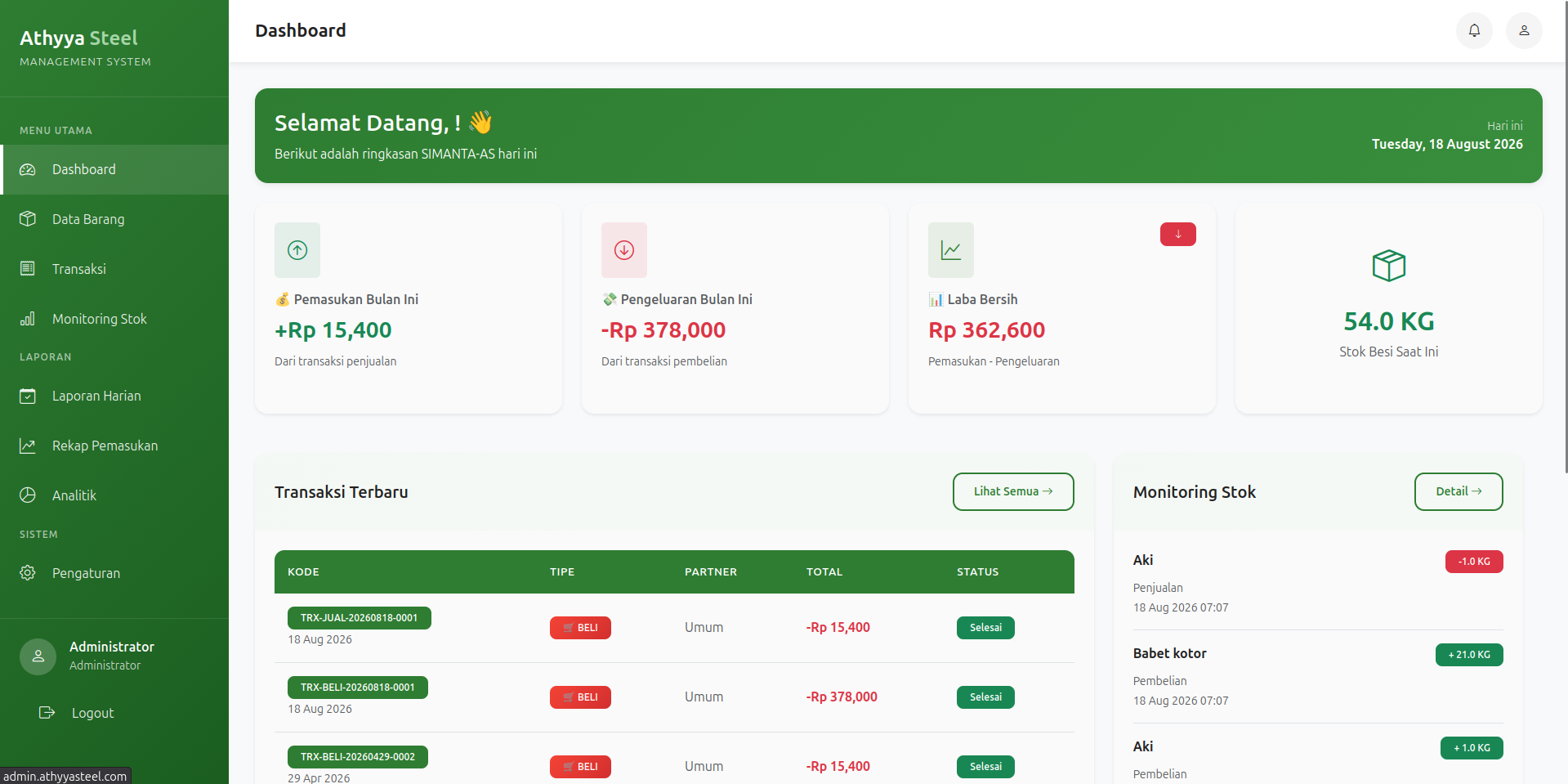 Athayya Steel Admin Panel screenshot